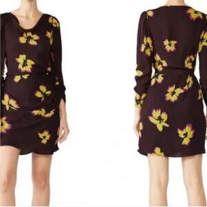 A.L.C. Chocolate brown and Yellow Floral Long Sleeve Dress